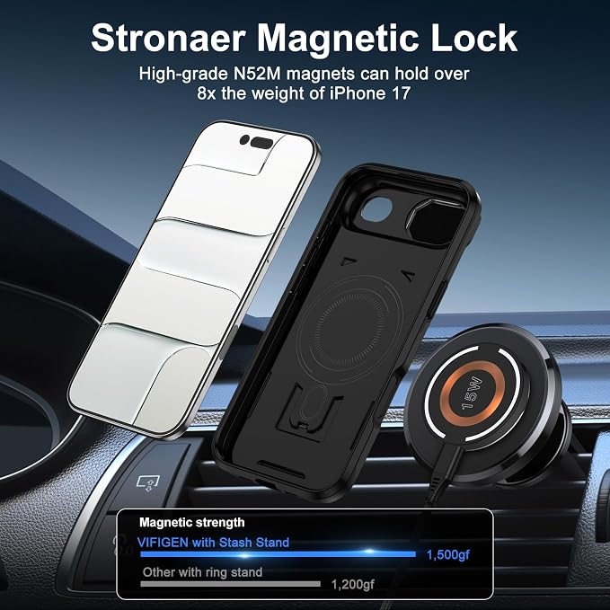 iPhone Air Case with Camera Cover Stand, Magnetic Case with Camera Lens Protector Phone Cover Grip Stand MagSafe for iPhone AIR Military-Grade Shockproof CASE Kickstand for iPhone Air, 6.6 inch, Black - Image 7