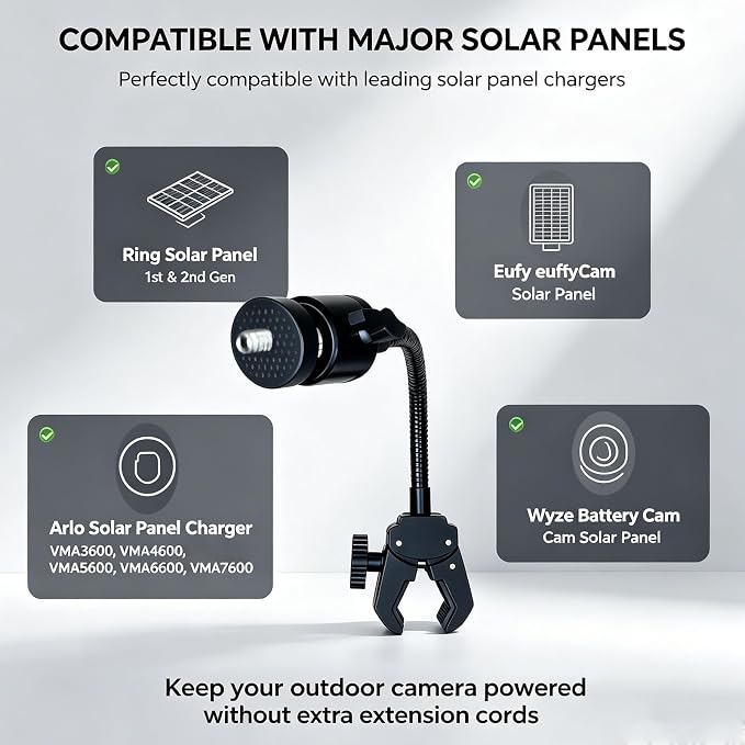 20cm Gooseneck Clamp Camera Mount with 1/4" Screw & 360° Ball Head | Flexible Clip Mount for Handlebar, Desk, Tube, Cross Bar – Compatible with GoPro, Ring, Google Nest, Wyze, Arlo - Image 6