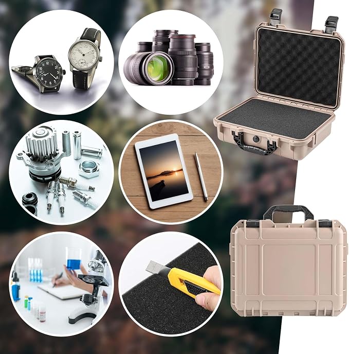 Relaxweex 1 Pcs Waterproof Hard Case with DIY Customizable Foam Insert Portable Protective Case with Knife for Camera Drones Equipments Tools Test Instruments(Tan,16.3 x 12.4 x 6.5 Inch) - Image 7