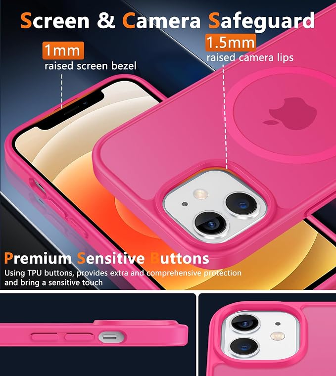 FNTCASE for iPhone 12/iPhone 12 Pro Case Hot Pink: Fit for MagSafe | Translucent Magnetic Camera Protection Slim Cases, 14FT Military Grade Drop Tested, Matte Shockproof Cover - Image 6