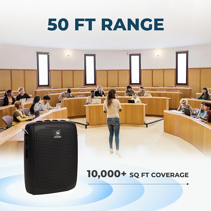 WinBridge Wireless Voice Amplifier with Clip-On Lapel Mic for Teachers | 15W Portable PA System with Bluetooth, 12H+ Battery, Auto-Pairing , Instant Mute, Ultra-Light Lavalier Microphone WB005 - Image 6