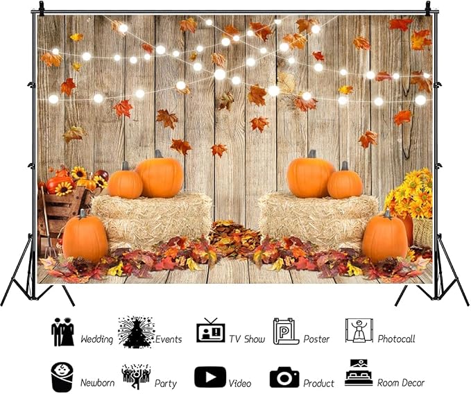8x6ft Fall Thanksgiving Halloween Photo Backdrop Fall Backdrops for Photography Autumn Pumpkin Harvest Barn Background Friendsgiving Party Supplies Farm Harvest Banner Decor Photo Props - Image 4