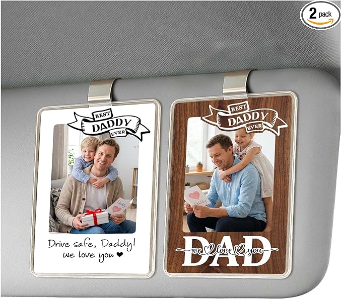 Drive Safe Dad Gift from Daughter Son, for Dad, Personalized Photo Car Visor Clip, Dad Birthday Gift Idea, Sentimental Keepsake Car Decoration, 2 Pack (Daddy) by DiscoverBeautifulGiftsHere