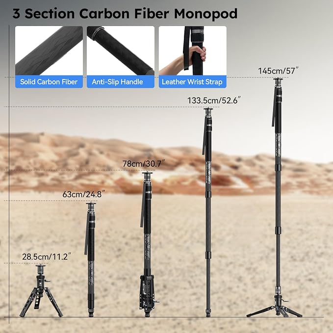 SIRUI SVM-145P Carbon Fiber Rapid Monopod, Pedal Feet, Twist Lock | 57" Height, 22LB Load, One-Step Height Adjustment, DSLR, Mirrorless Camera, Lightweight, Travel, Outdoor Shooting - Image 8