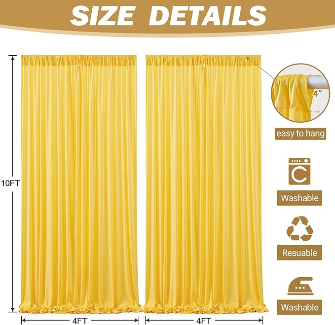8ftx10ft Wrinkle Free Yellow Backdrop Curtain - 10 Feet Photography Backdrop Drapes, Silky Polyester Back Drop Cloth for Wedding Baby Shower Balloon Arch Background - Image 6