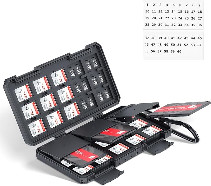 Memory Card Case Carrier with 3 Individual Slim Credit Card Size Memory Card Holder for 36 SD SDXC SDHC & 74 TF MSD Cards,Water-Resistant Micro SD Card Organizer Achieve Easy Daily Carry & Storage by Kiorafoto