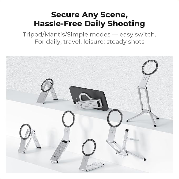 K&F CONCEPT 7mm 59g Magnetic Phone Stand | Dual-Sided Magnets Mini Tripod Pocket Cell Phone Stand with Hook, Compatible with iPhone 17-12 Series Android Phones, PT02 - Image 4