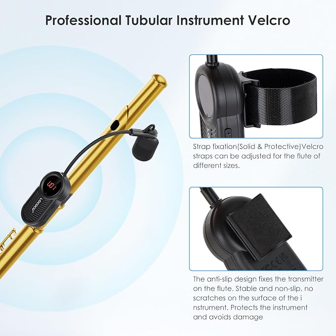 Lococo UHF Wireless Flute Microphone System: Wind Music Instruments Microphone Receiver and Transmitter, 160ft Range with Digital Screen, for Flute, Piccolo, Clarinet - Image 3