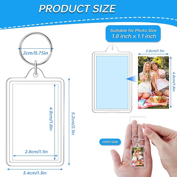 ZZYFGH 50 Pcs Photo Keychain (1.3 x 2inch) Mini Transparent Picture Keychain, Acrylic Photo Insert Keychain DIY Christmas Favor Graduation Gift - Suitable for Photo Size 1.1 inch x 1.8 inch - Image 2