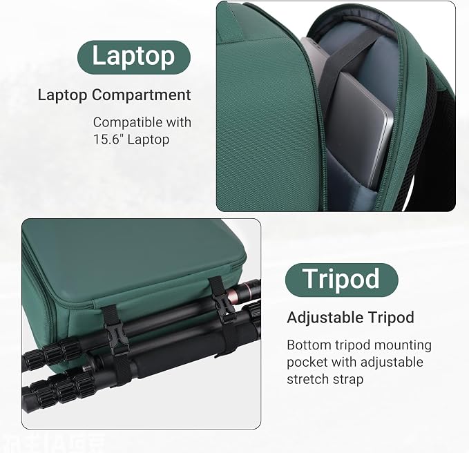 MOSISO Camera Backpack,Photography Camera Bag with Lens Pouch,Emerald Green | DSLR/SLR/Mirrorless Waterproof Hardshell Case, Tripod Holder&15.6 inch Laptop Compartment Compatible with Canon/Nikon/Sony - Image 5