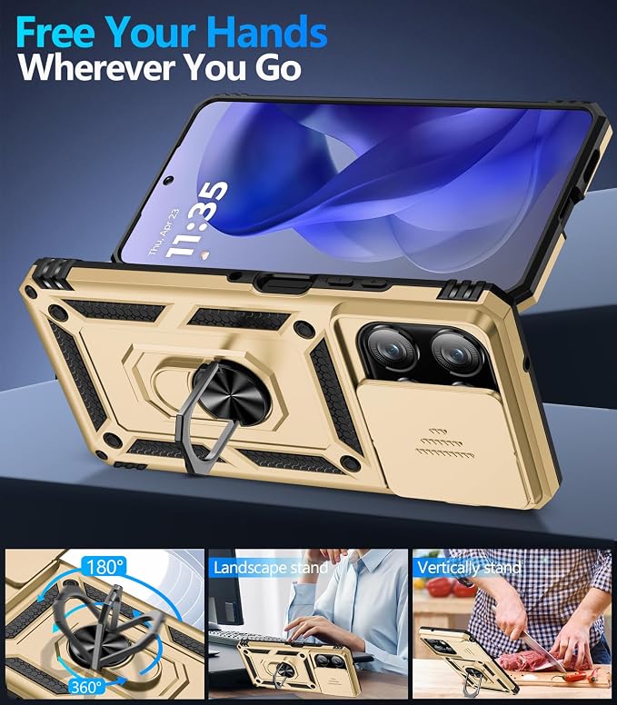 Taisairu for Motorola Moto G Power 2026/G Power 2025 Case with Screen Protector & Slide Camera Lens Cover, Built-in Ring Stand Cover for Moto G Power 2025/Moto G Power 2026 Case (Gold) - Image 3
