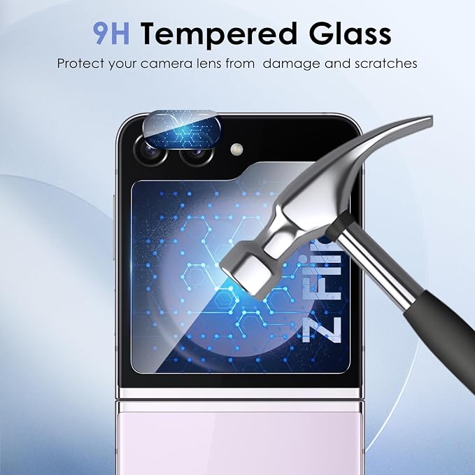 [2 Sets 6 Pack] for Samsung Galaxy Z Flip 5 Screen Protector | Internal Flexible TPU Screen Protector + Outer Tempered Glass Screen Protector + Tempered Glass Camera Lens Protector - Image 3