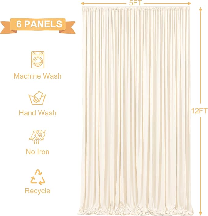 6 Panels Champagne Backdrop Curtains for Wedding Party Wrinkle Free Backdrops Curtain Drapes Fabric Decorations Photo Back Drop Cloth for Baby Shower Photography Stage Reception 30ft(W) x 12ft(H) - Image 6