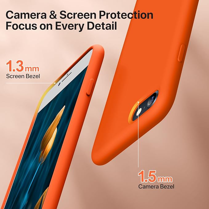 Miracase Silicone for iPhone SE 2022/SE 2020/7/8 Case,Amber Orange | Ultra Slim Cover with Screen Protector, Soft Microfiber Lining, Multi-Color Premium Silicone Shockproof Phone Case - Image 4