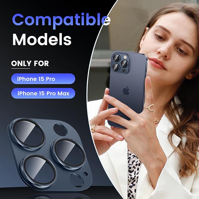 Tensea for iPhone 15 Pro Max/iPhone 15 Pro Camera Lens Protector | Metal Aluminum Alloy Tempered Glass Cover Camera Screen Protector Accessories, Case Friendly - Image 2