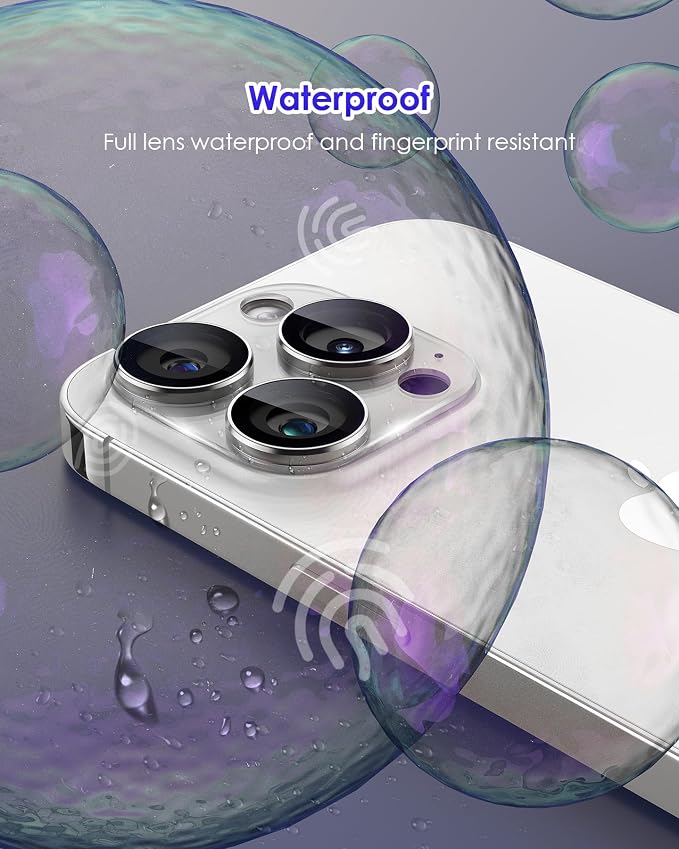 Compatible for iPhone 15 Pro/iPhone 15 Pro Max Camera Lens Protector, Clear Acrylic Plus Aluminium Alloy Ring 9H Tempered Glass Screen Camera Cover, Silver - Image 8