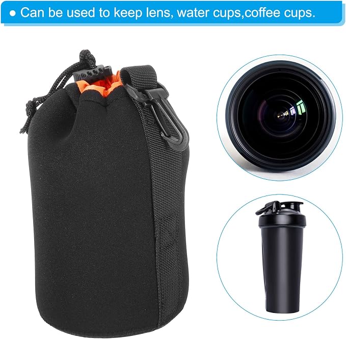 PATIKIL Camera Lens Bag - 3.7" x 7.1" Drawstring Lens Pouch with Thick Protective Neoprene, Case for DSLR Camera Lenses, Water-Resistant, Black, Orange - Image 6