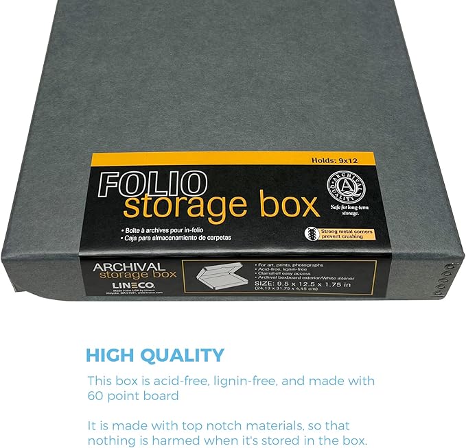 Lineco Clamshell Archival Storage Box, 9.5x12.5x1.75 Inch, Gray, Pack of 2 | Acid-Free with Metal Edge Boxboard, Organize and Store Photos Documents Cards Negatives Magazine Prints Family Records DIY - Image 4