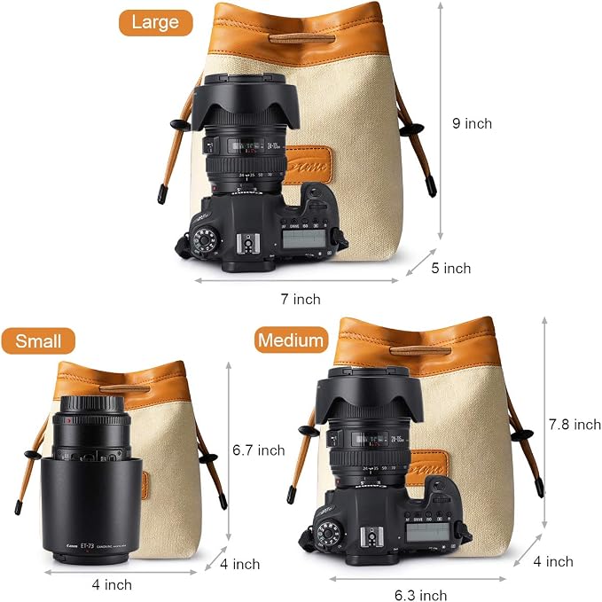 S-ZONE Soft Camera Bag DSLR Insert Handbag Drawstring Lens Case | Water-resistant Canvas, Drawstring Closure, Dust-proof, Scratch-resistant, Compatible with Canon Nikon Sony - Image 4