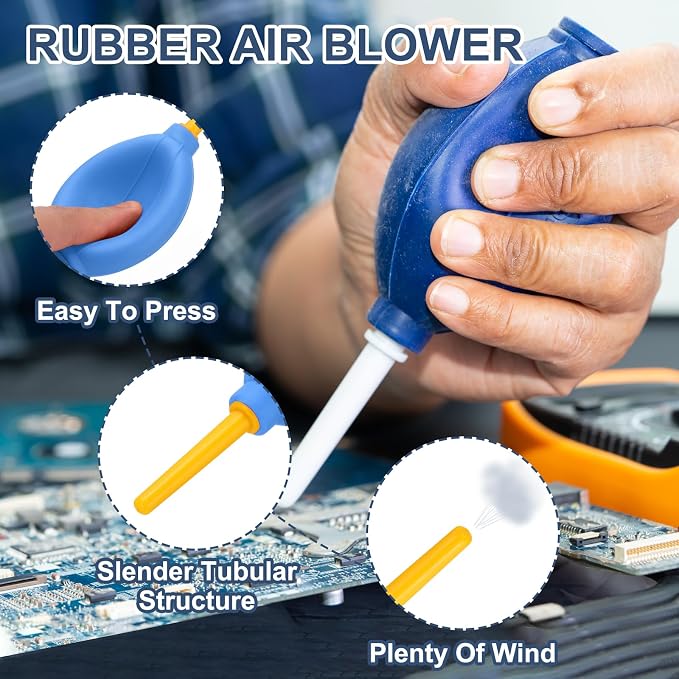 PATIKIL Soft Tip Air Blower Dust Blaster, 3 Pcs Rubber Bulb Air Pump Dust Blower Cleaner Cameras Lens Cleaning Tool with Long Nozzle for Camera Lens Computer Keyboard, Blue/Yellow - Image 3