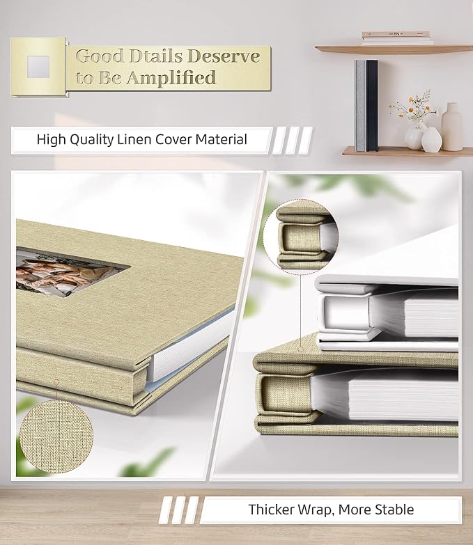 Artfeel Photo Album Self Adhesive Scrapbook Album for 3x5 4x6 5x7 8x10 Pictures,60 Pages Linen Cover with Display Window DIY Photo Book,Ideal Gifts for Family Travel Wedding Baby - Image 5