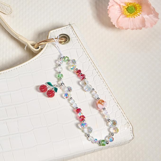 BEEFLYING Cherry Beaded Phone Charm Wrist Strap for Case, Dazzling | Y2K Cell Phone Chain with Cherry Pendant, for Bag Keychain Camera Wallet - Image 5