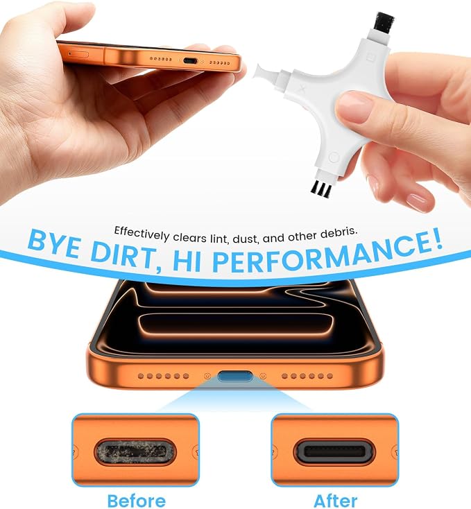Phone Cleaning Kit, Multi-Tool Charging Port Cleaner with Soft PVC Brushes for iPhone & USB-C Devices, Speakers & Earbuds, White - Image 3