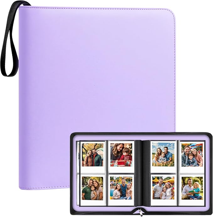 Veicevol 256-Pocket Album for Polaroid i-Type, 600 & SX-70 Photos, Purple | Designed for Fujifilm Instax Wide Photos, Water-Resistant PU Leather Cover, Zipper Closure, Securely Holds Up to 256 Photos by VEICEVOL