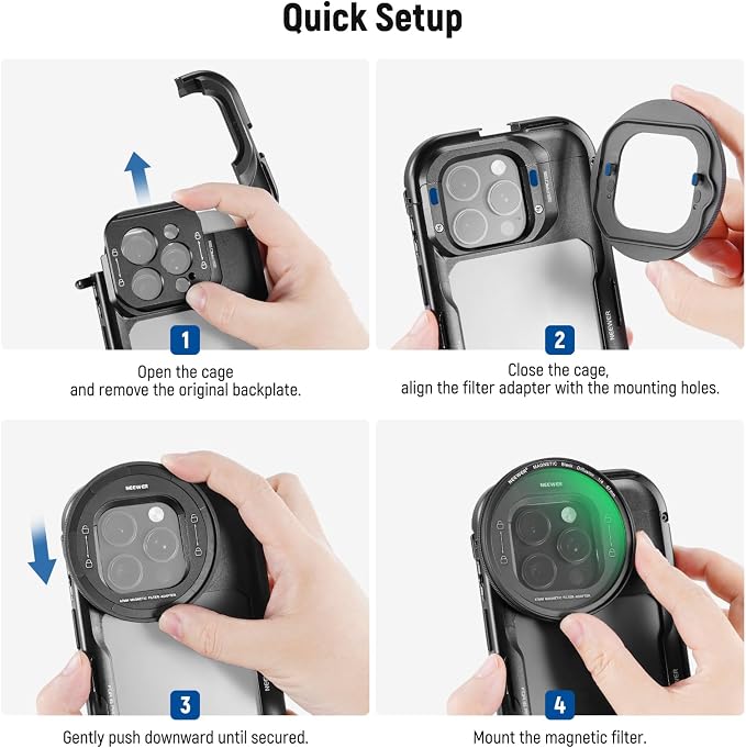 NEEWER 67mm Magnetic Multicoated HD Black Diffusion 1/4 Filter for Mist Cinematic Effect + Magnetic Filter Backplate Adapter, Compatible with iPhone 16 Pro/16 Pro Max Phone Cage (PA073/PA074) - Image 8