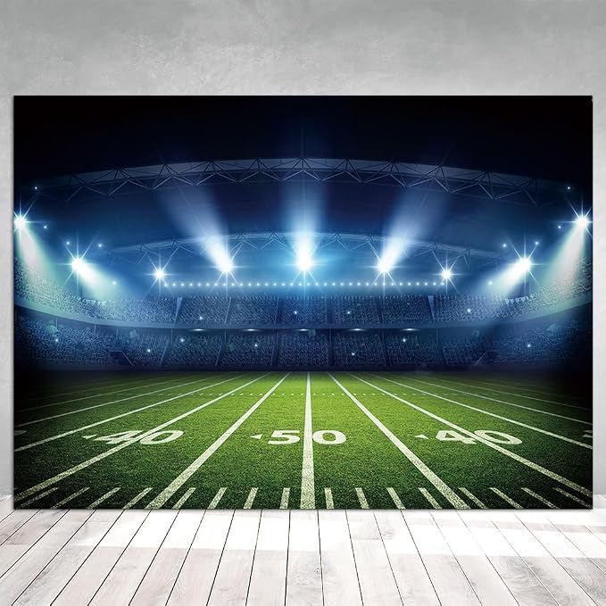 7x5ft Football Stadium Photography Backdrop with Bowl Night Spotlight for Party Decoration Football Field Backdrop Photo Booth Props - Image 3