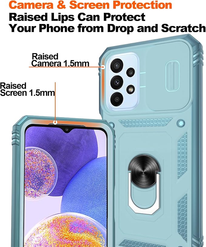 Gritup for Galaxy A23 5G Case Military-Grade Shockproof with Kickstand | (   ) with 2 PCS Screen Protector, Slide Camera Cover, Heavy Duty Funda para A 23 5G Cover, Green - Image 5