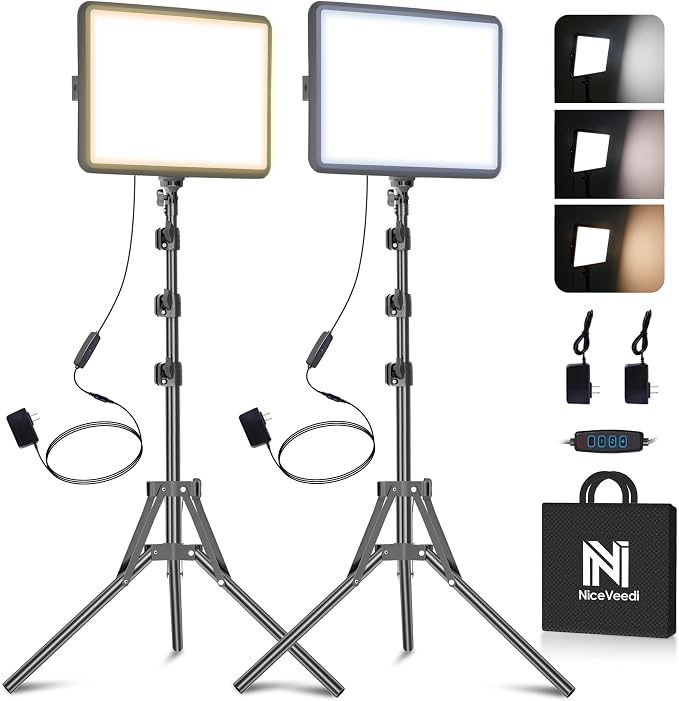 2-Pack Photography Lighting Kit, NiceVeedi 25W LED Video Light Kit, 2900-7000K Dimmable Studio Light with Tripod Stand, 73" Stream Light for Video Recording by NiceVeediOfficial