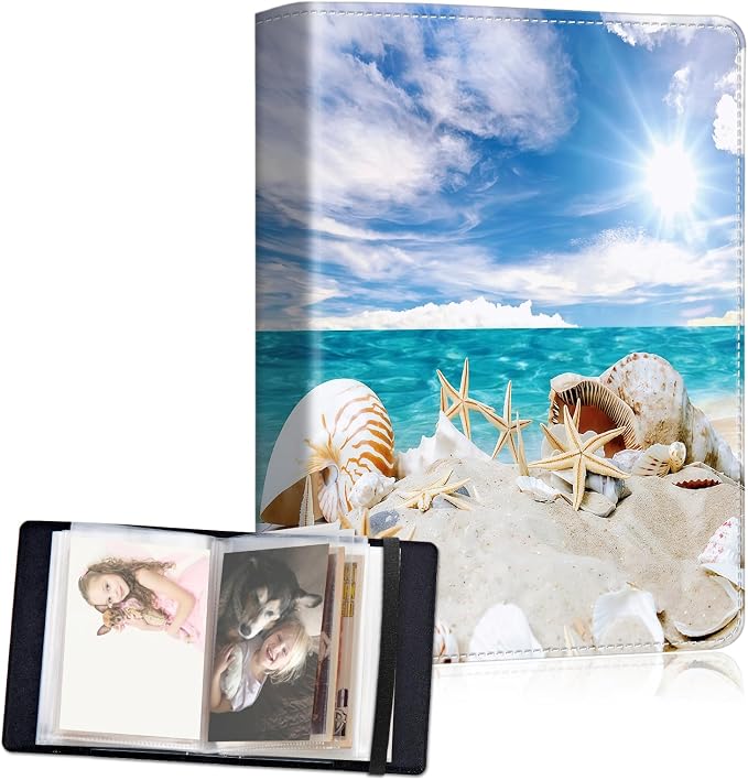 Small Photo Album 4x6, 60 Pockets Holds 120 Photos, Slip-in Pocket Photo Storage Book with Black Elastic Band for Family Wedding Baby Travel Pictures, Beach Conch Starfish by Unknown