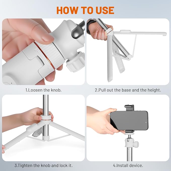 JOILCAN Tripod for iPhone & Camera, 64" Selfie Stick 360° Ball Head Remote | Extendable Portable Phone Tripod Stand for Travel Vlog Compatible with iPhone DJI Canon Sony DLSR (White) - Image 8