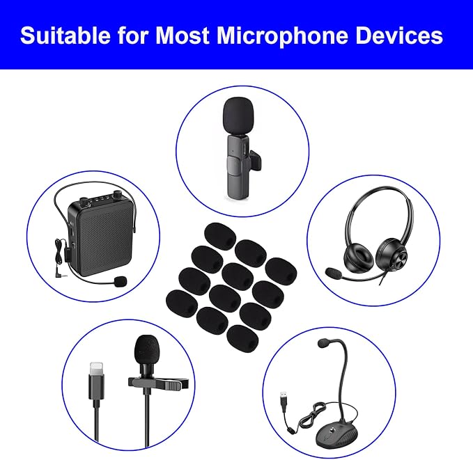 12 Pack Microphone Covers Foam, Noise Reduction Mic Cover, for Lapel and Headset Microphones Windscreen - Image 4