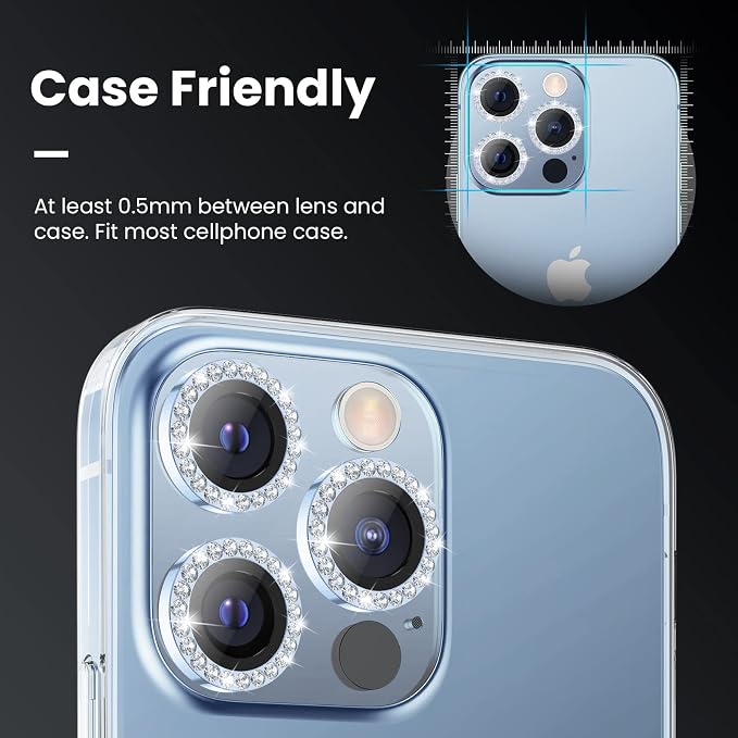 Tensea Bling Camera Lens Protector for iPhone 13 Pro/iPhone 13 Pro Max | Protective Camera Cover Tempered Glass Screen Protector Diamond Metal Individual Ring for 13Pro 6.1" /13 ProMax 6.7 inch - Image 3
