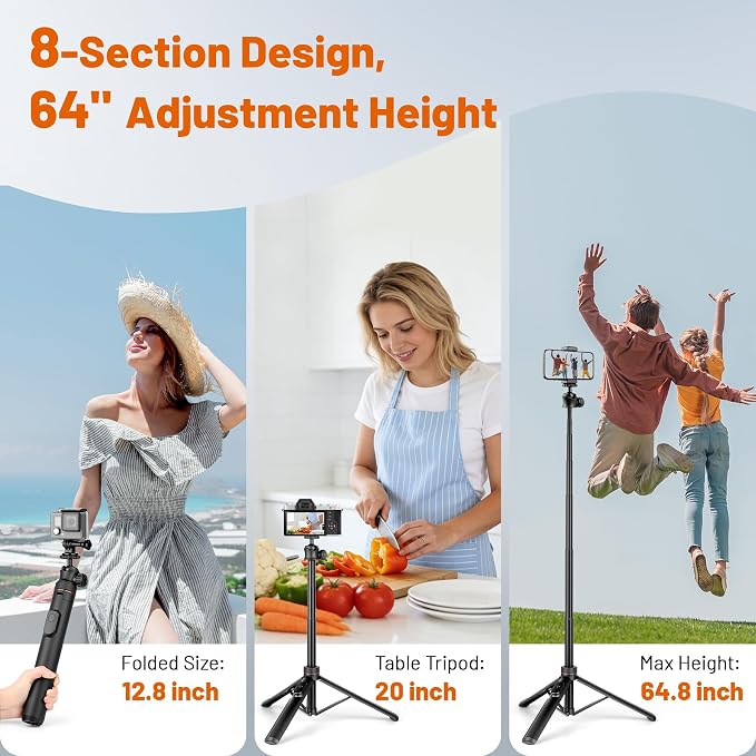JOILCAN Tripod for iPhone & Camera, 64" Selfie Stick 360° Ball Head Remote | Extendable Portable Phone Tripod Stand for Travel Vlog Compatible with iPhone DJI Canon Sony DLSR - Image 5