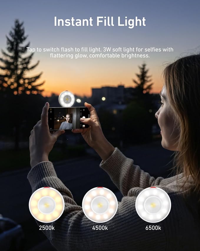TELESIN 2-in-1 Magnetic Flash & Beauty Selfie Light for iPhone, CRI 85+,15W COB LED Phone Fill Light, 180° Flip, Magsafe Selfie Light, Control with Button & Bluetooth, for Night Photography/Selfies - Image 3