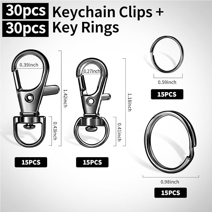 LEOBRO 60 PCS Lobster Claw Clasps and Key Rings, Keychain Clips and Key Chain Rings, Keychain Making Kit, for Key Chains, Jewelry Making, Crafts, Gray Black - Image 3
