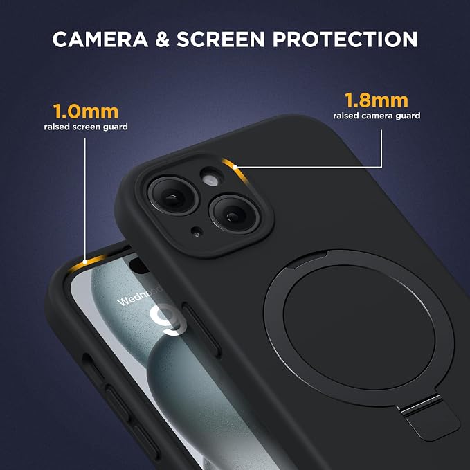 Miracase Silicone & Magnetic for iPhone 15 Case with Stand, Midnight Black | Compatible with MagSafe, Soft Microfiber Lining, Premium Silicone Cover Shockproof Drop Protection Phone Case for 15 - Image 4