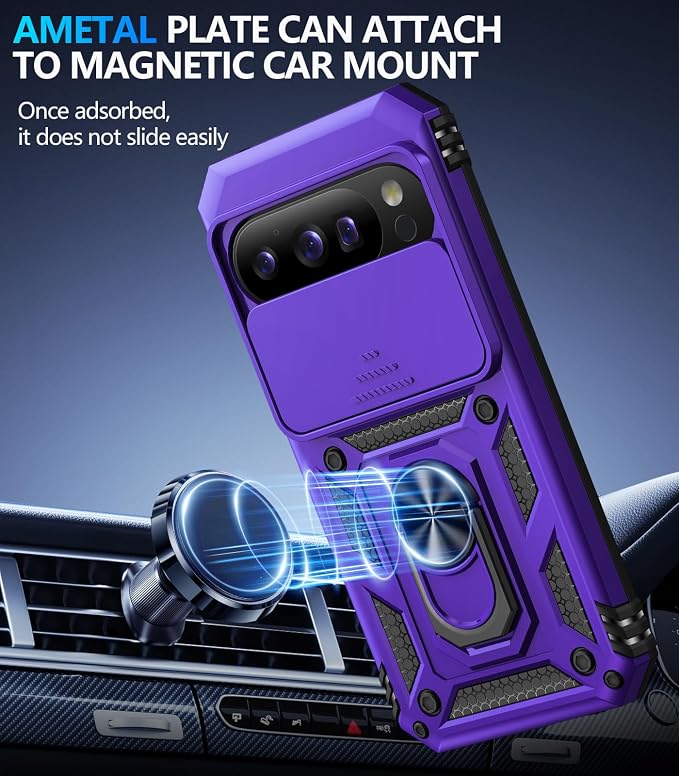 Taisairu for Google Pixel 10 Case/Pixel 10 Pro Case with Screen Protector & Slide Camera Lens Cover,Built-in Ring Stand Protective Phone Case for Pixel 10 Case/Google Pixel 10 Pro Case (Purple) - Image 5