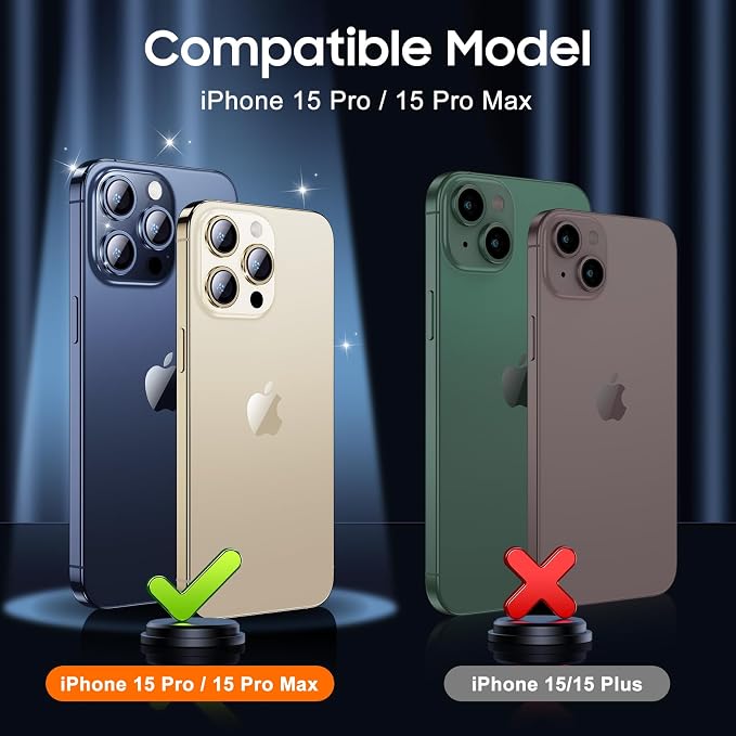 UniqueMe for 3 Pack iPhone 15 Pro/15 Pro Max Camera Lens Protector-Gold | Drop Protection, Case Friendly, 9H Tempered Glass, Camera Cover Screen, 2023 New Version - Image 7