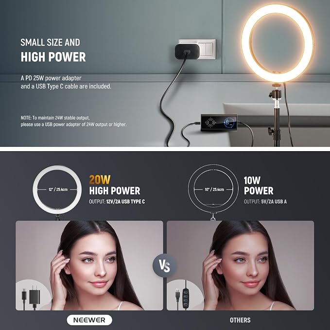 NEEWER 10" 20W High Power LED Ring Light for Phone with 71" Tripod Stand, Bi Color Ringlight, Phone Holder Compatible with iPhone for Video Recording Selfie Makeup Studio Live Streaming TikTok, RH10B - Image 6