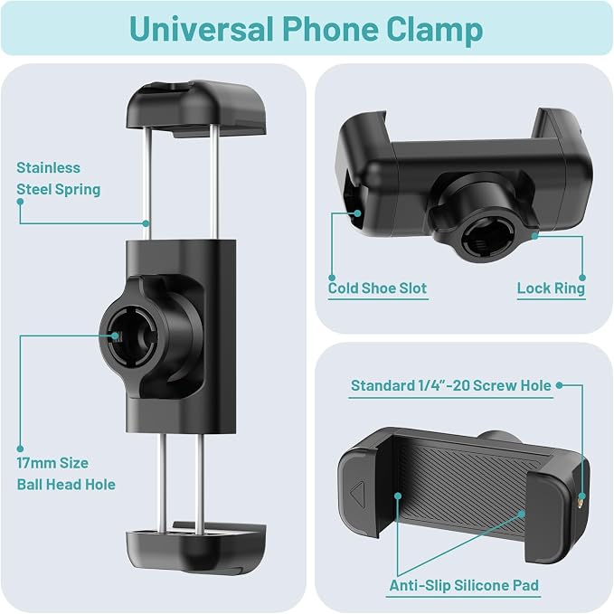 Mic Stand Phone Holder,2-Stage Magic Arm Super Clamp Phone Clip for Microphone Stand, Flexible Adjustable iPhone Music Stands Mount for iPhone17 16 15 14 13 12 11 Galaxy Nexus LG All Smartphones - Image 7