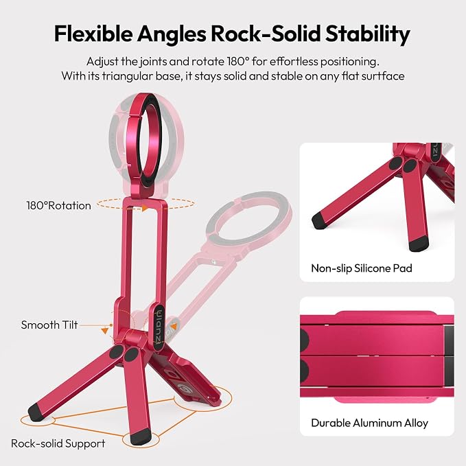 ULANZI MA38 Magnetic Phone Tripod for iPhone, Portable Phone Holder Red | Portable Phone Tripod for Magsafe w Foldable Hook Double-Sided 1/4'' Screw for Travel Vlog Selfie iPhone 17/16/15/14/13 - Image 7