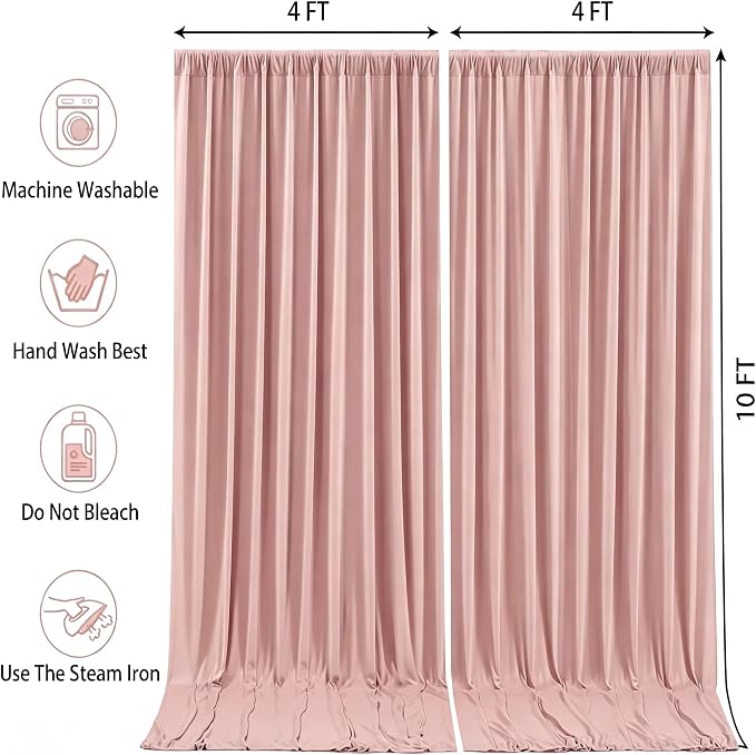 8ftx10ft Wrinkle Free Dusty Rose Backdrop Curtain - 10 Feet Photography Backdrop Drapes, Silky Polyester Back Drop Cloth for Wedding Baby Shower Balloon Arch Background - Image 4