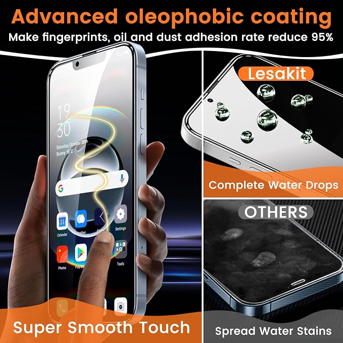 Lesakit 3+3 Pack Privacy Screen Protector for iPhone 16e 6.1-Inch with 3 Pack Camera Lens Protector, Anti Spy Tempered Glass Film 9H Hardness Bubble Free Case Friendly - Image 6