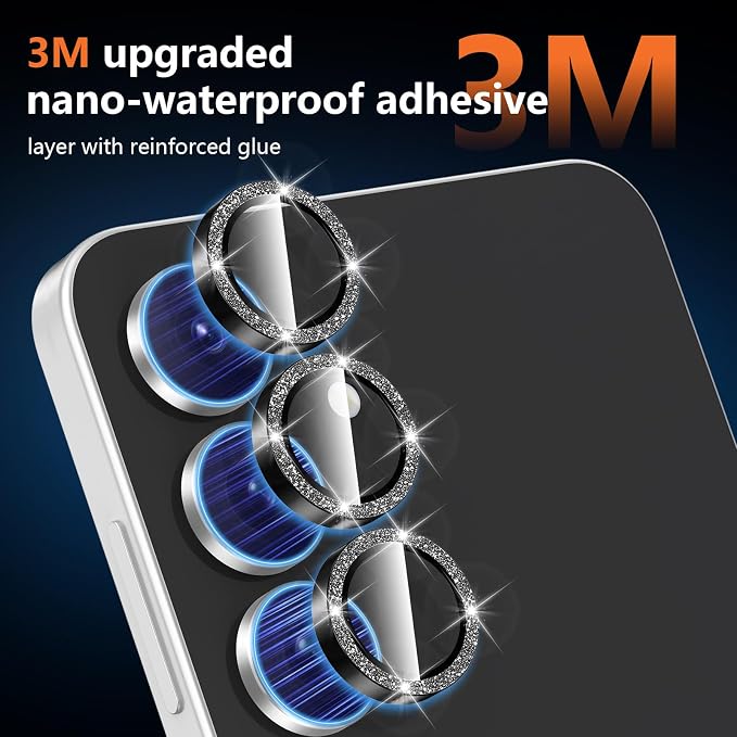 for Samsung Galaxy S25 FE Camera Lens Protector, Individual Metal Ring Tempered Glass Lens Cover, [Strong Adsorption] Scratch Resistant Ultra-Thin HD Clear Lens Cover, 1 Set-Black Sparkly - Image 4