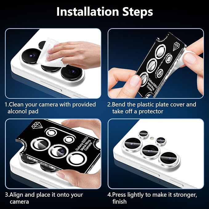 for Samsung Galaxy S26 Ultra Camera Lens Protector, Individual Metal Ring Tempered Glass Lens Cover, [Strong Adsorption] Scratch Resistant Ultra-Thin HD Clear Lens Cover, 1 Set-Silvery - Image 6