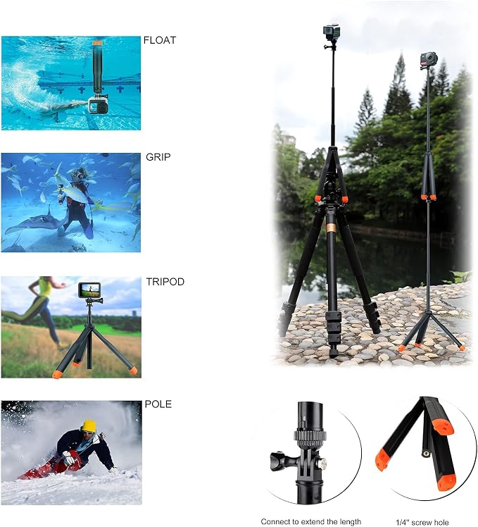 Floating Selfie Stick for GoPro Hero 13 12 11 10 9 8 Max Mission | 4 in 1 Floating Handle Stick Tripod Waterproof Extension Pole Monopod Hand Grip for GoPro DJI OSMO Action 6 5 Pro 4 AKASO - Image 5